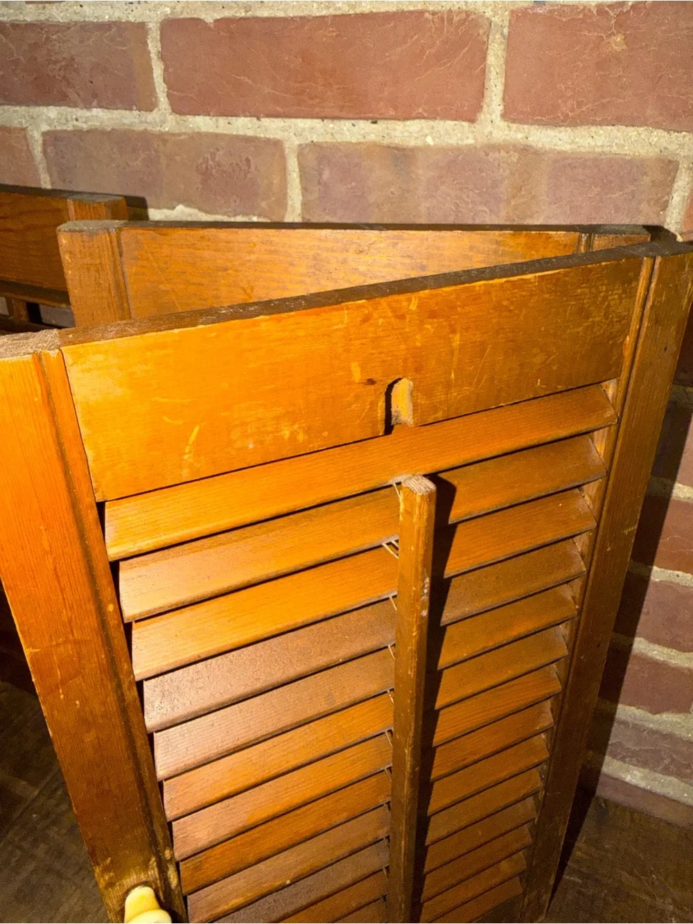 Vintage Wooden Louvered Window Shutters - Warm Brown Miniature Pair Rustic